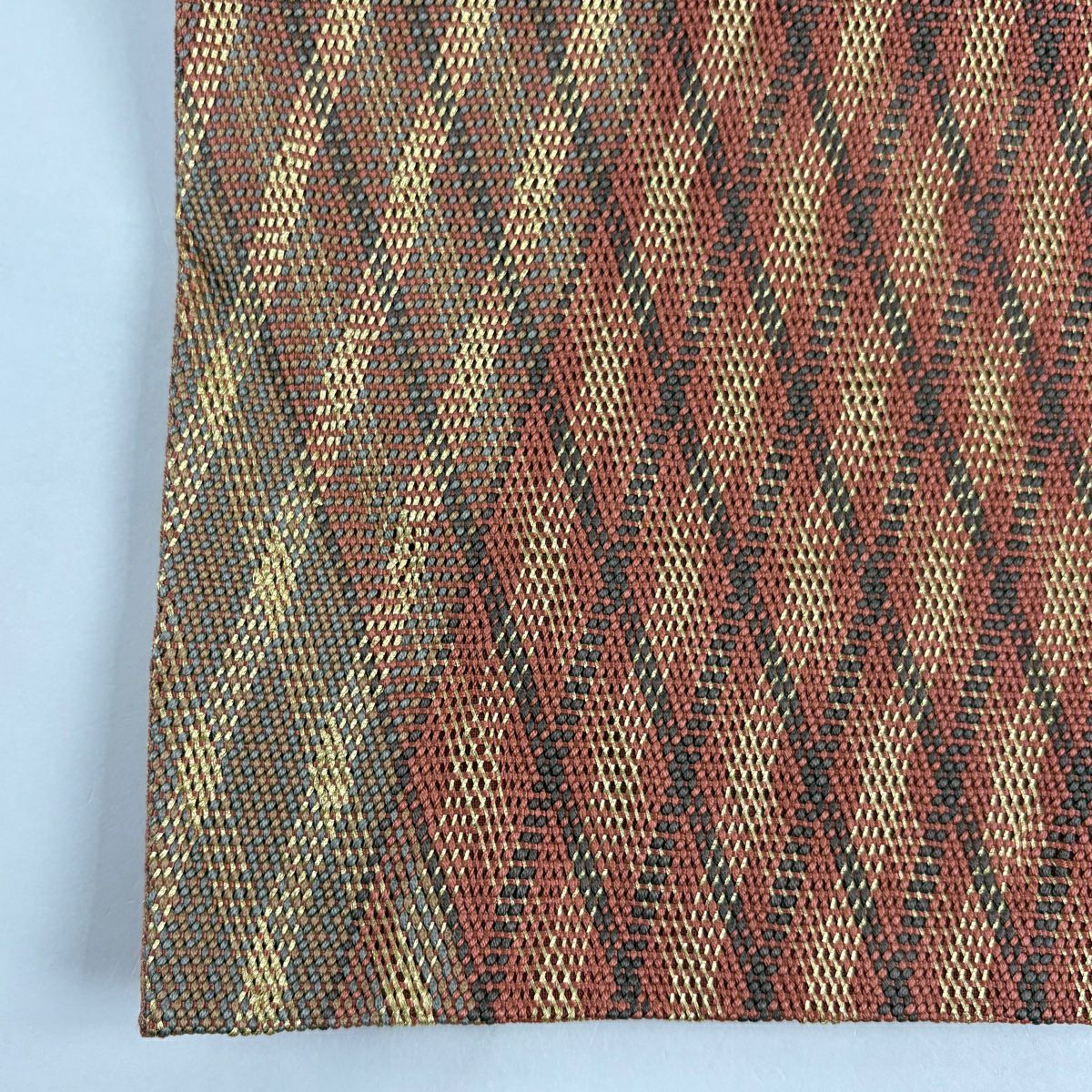 袋帶 美品 秀品級 斜格 金絲 茜 深紅 全通 純蠶絲