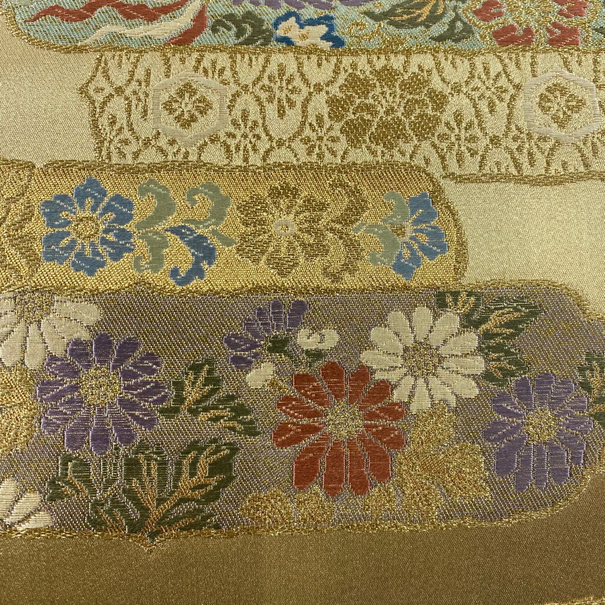 袋帶 美品 秀品級 花鳥 龜甲 金絲 金金箔 金 六通 純蠶絲