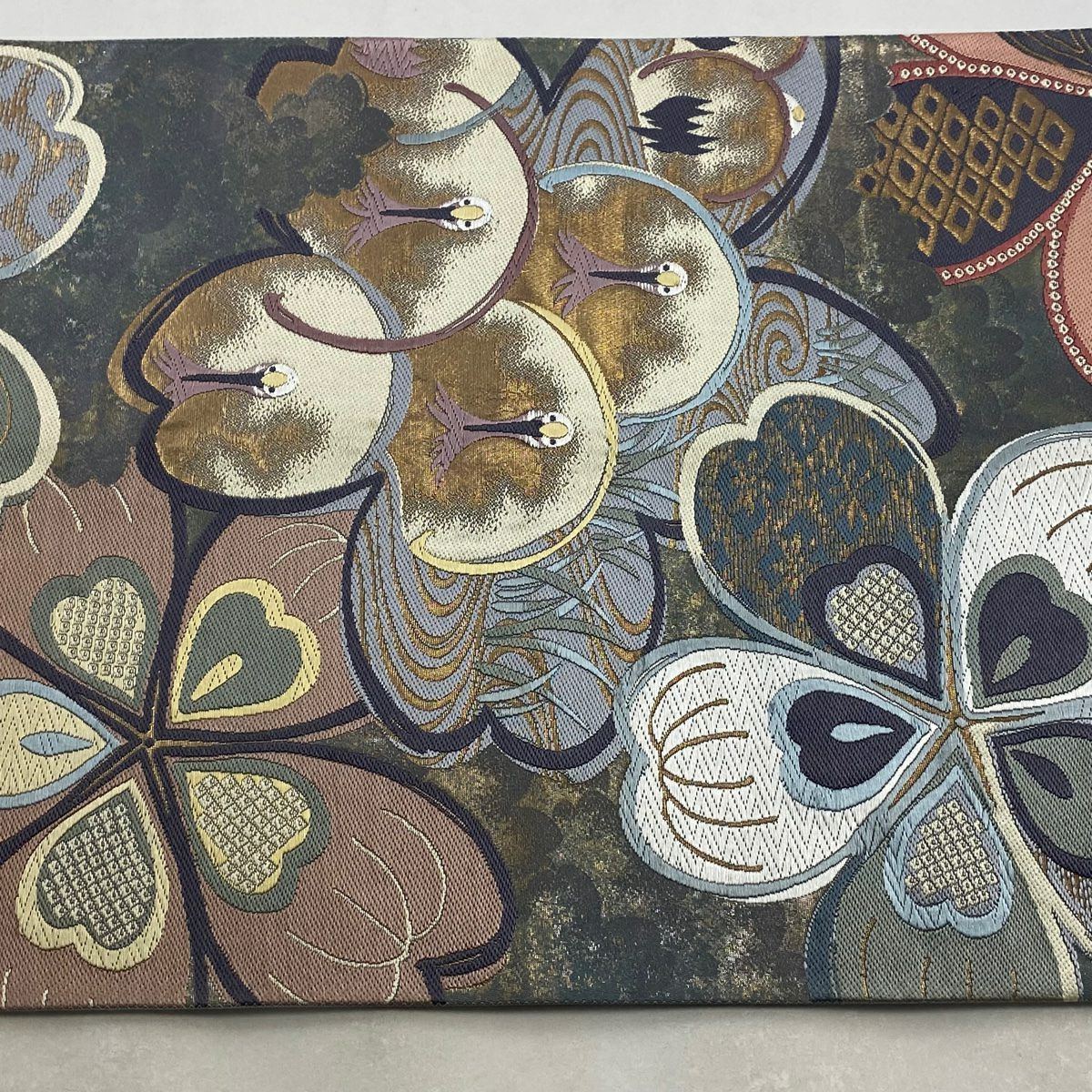 袋帶 美品 秀品級 櫻花 梅花花 金銀彩 金金箔 灰色 六通 純蠶絲