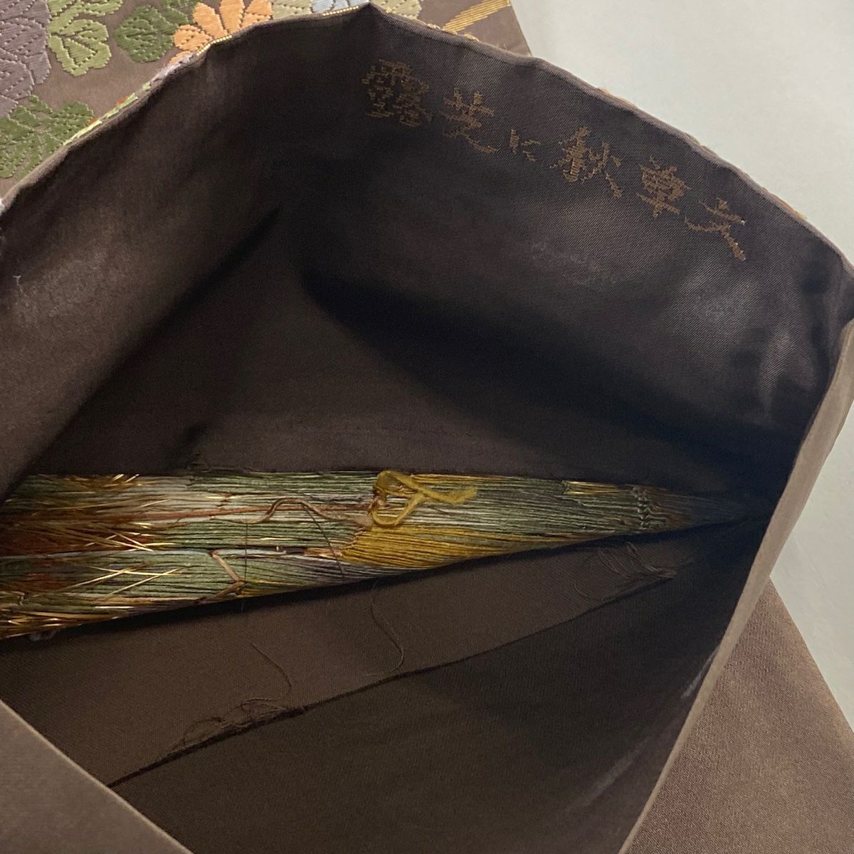 袋帶 秀品級 露芝 秋草 唐織 金金箔 小豆 深藍 六通 純蠶絲