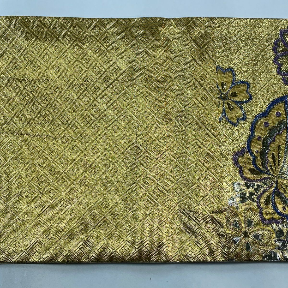 袋帶 美品 秀品級 蝴蝶 櫻花 金絲 金金箔 金色 六通 純蠶絲