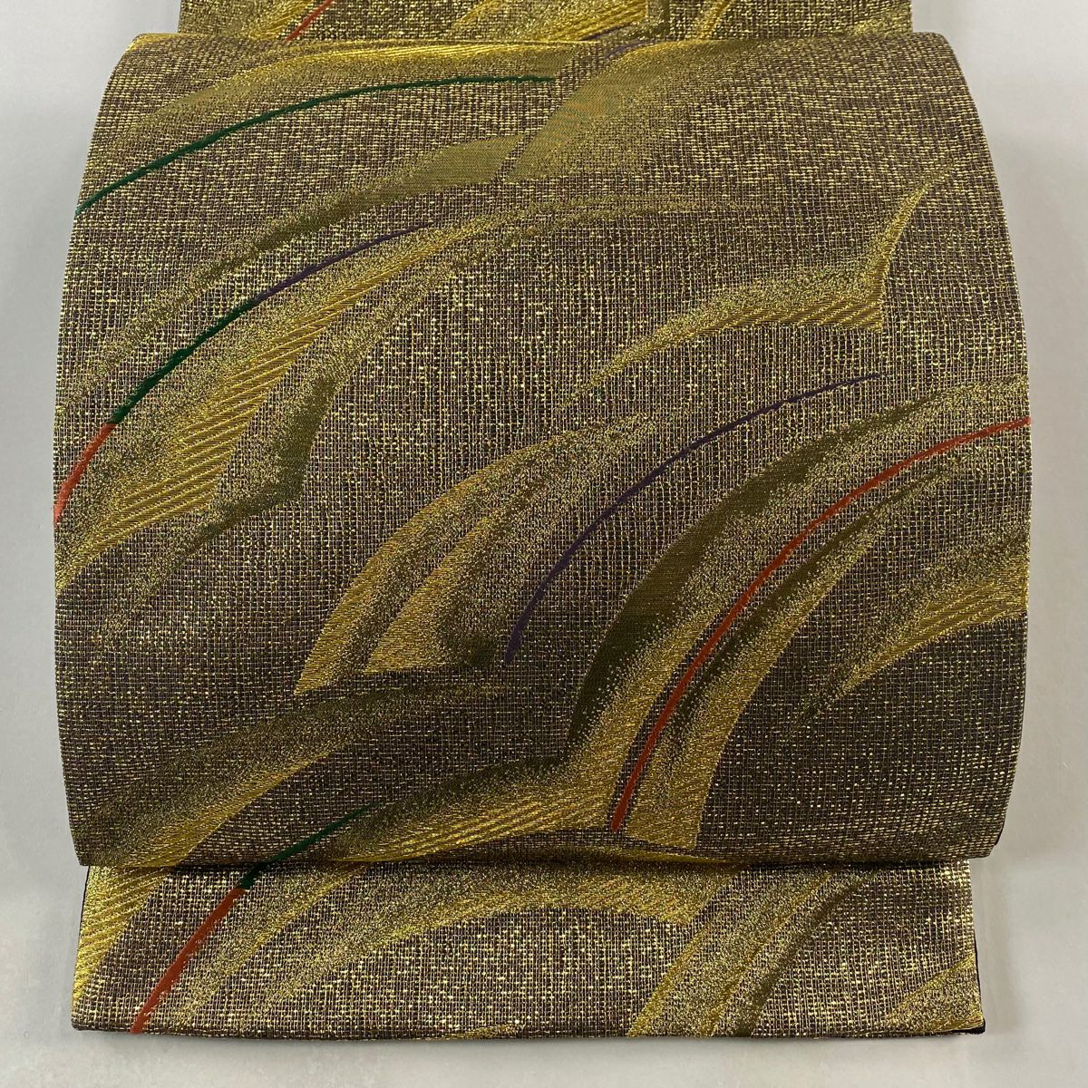 袋帶 美品 秀品級 幾何圖案 金絲 金金箔 金色 六通 純蠶絲