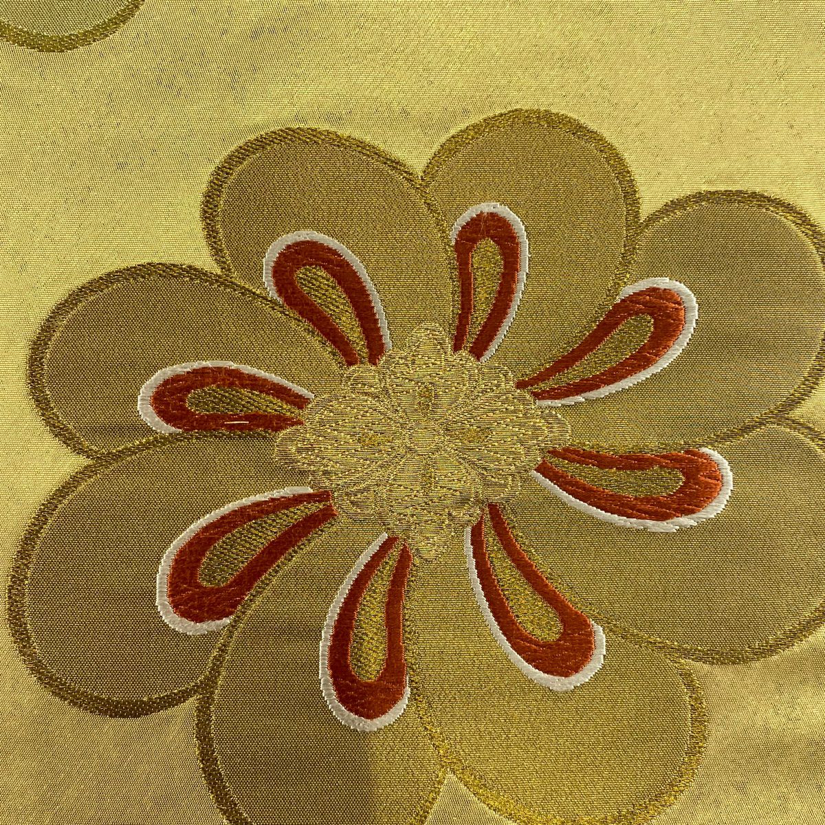 袋帶 美品 秀品級 關西仕立 花 金絲 唐織 金色 六通 純蠶絲
