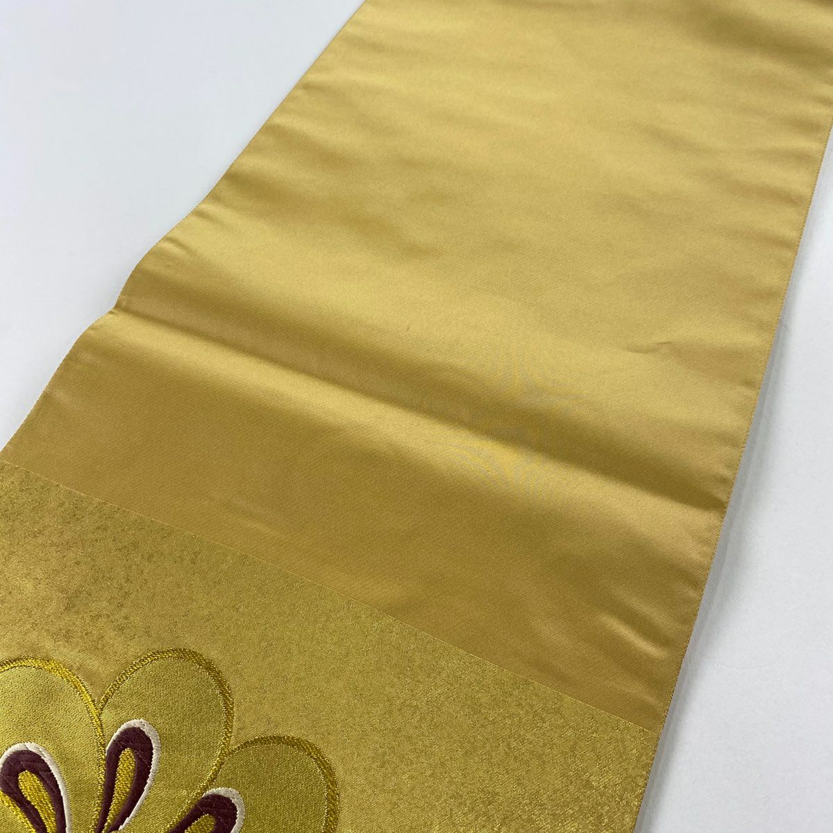 袋帶 美品 秀品級 關西仕立 花 金絲 唐織 金色 六通 純蠶絲