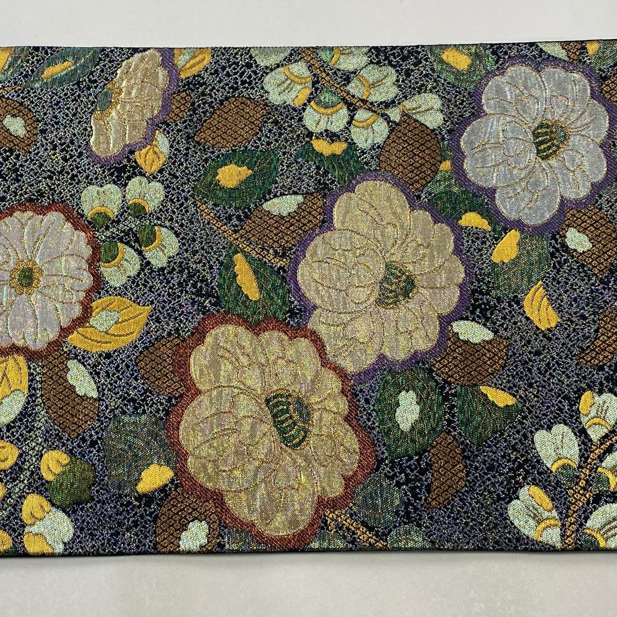 袋帶 美品 秀品級 椿 金金箔 紫 六通 純蠶絲