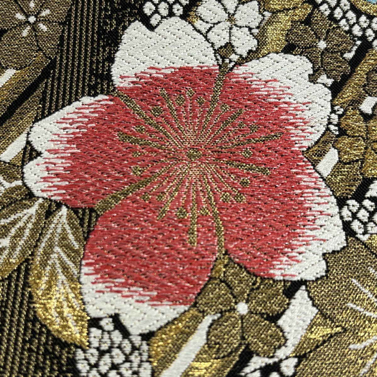 袋帶 秀品級櫻梅花金絲金箔金色六通 純蠶絲