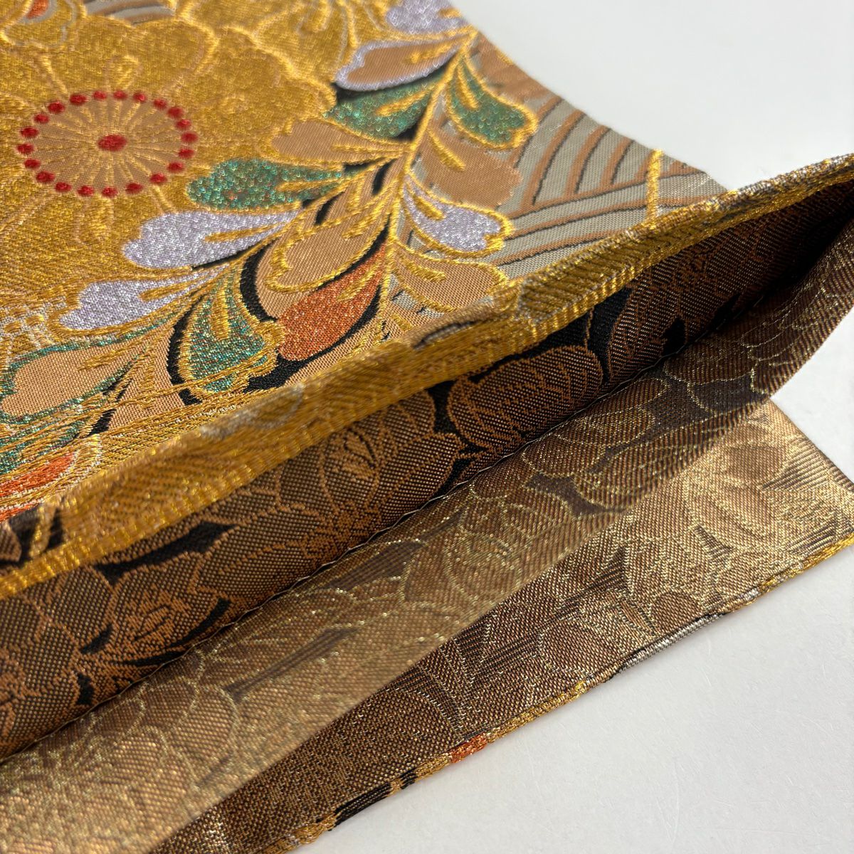 袋帶 美品 秀品級 蝶 草花紋 金絲 金金箔 金色 六通 純蠶絲