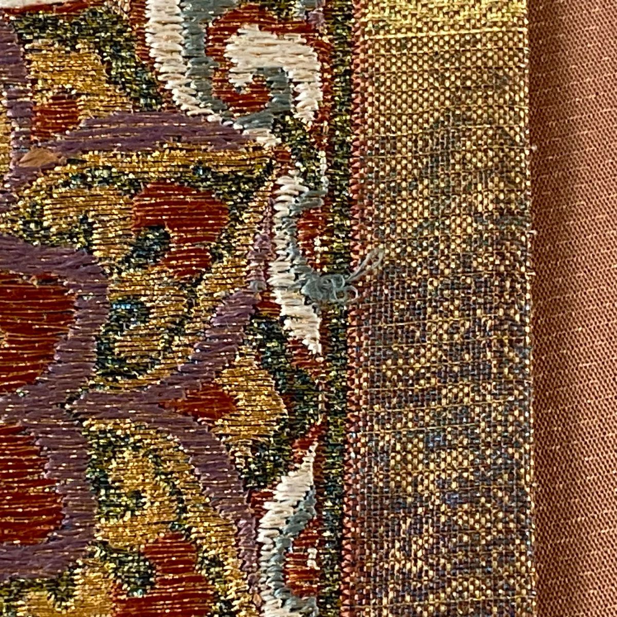袋帶 秀品級 華紋 草花紋紋 金絲 刺繡 紫 六通 純蠶絲