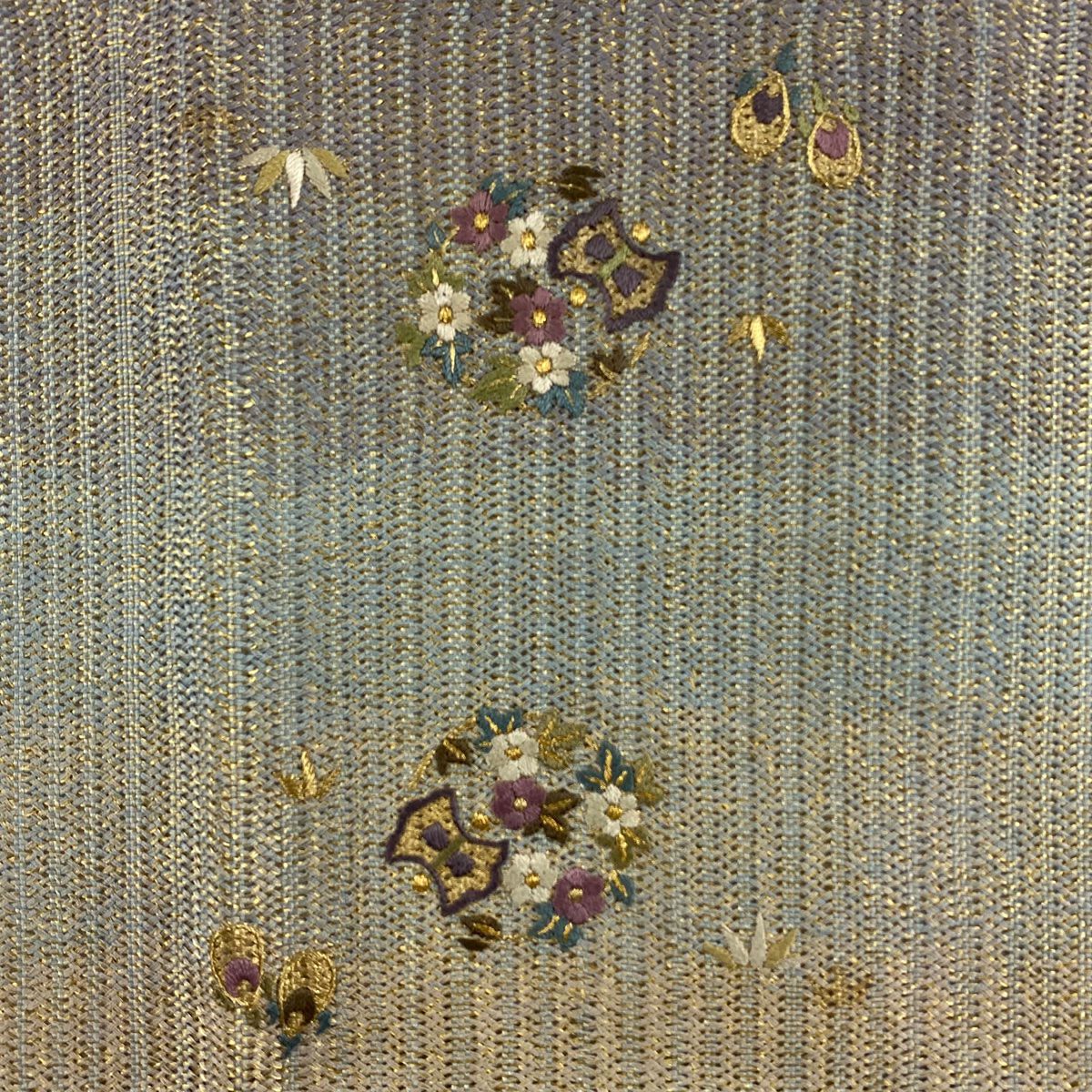 袋帶 秀品級 花丸紋 松樹竹子梅花 金絲 刺繡 灰綠 お太鼓圖案 純蠶絲
