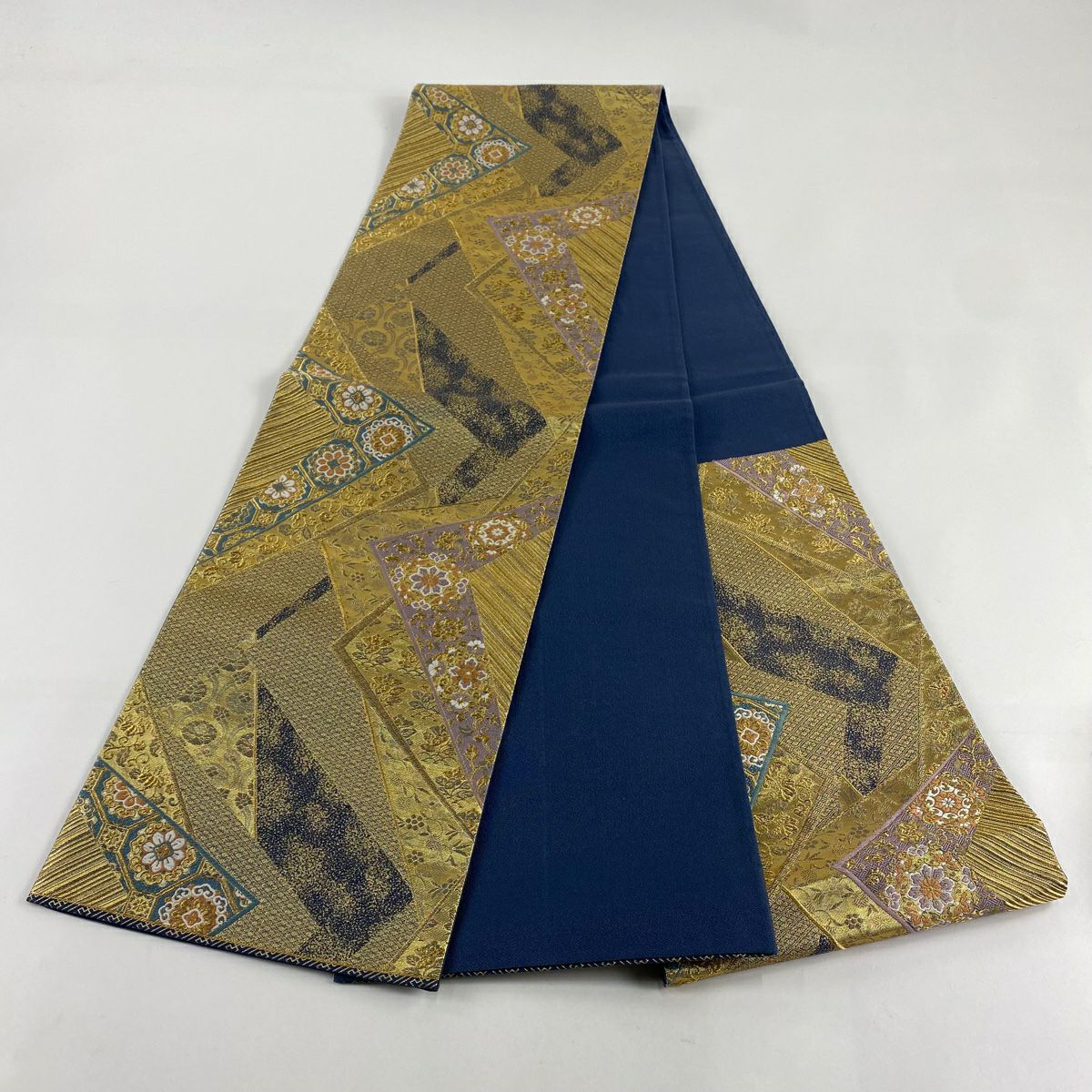 袋帶 秀品級 華紋 草花紋紋 刺繡 金絲 金色 六通 純蠶絲