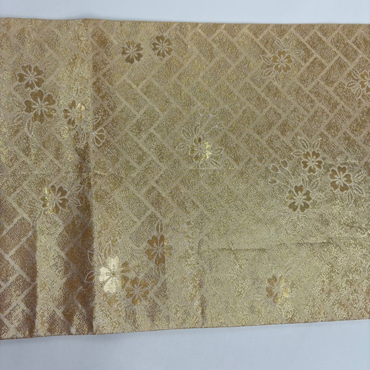 袋帶 秀品級 竹子葉 萩花 金金箔 橙色 六通 純蠶絲