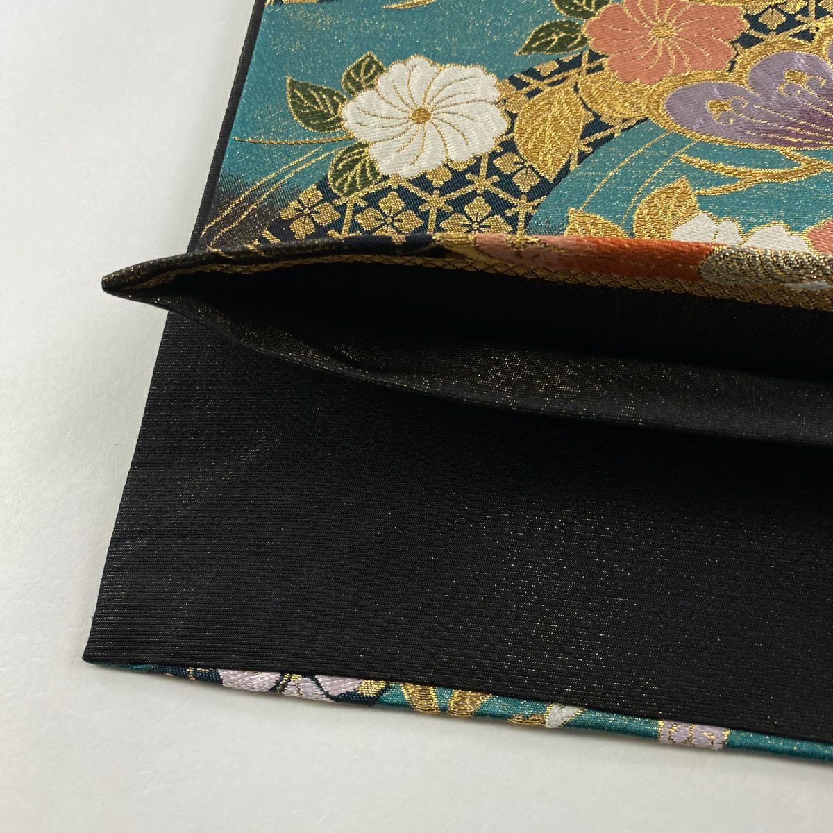 袋帶 秀品級 笠松樹 笹 刺繡 金線 深綠 六通 純蠶絲