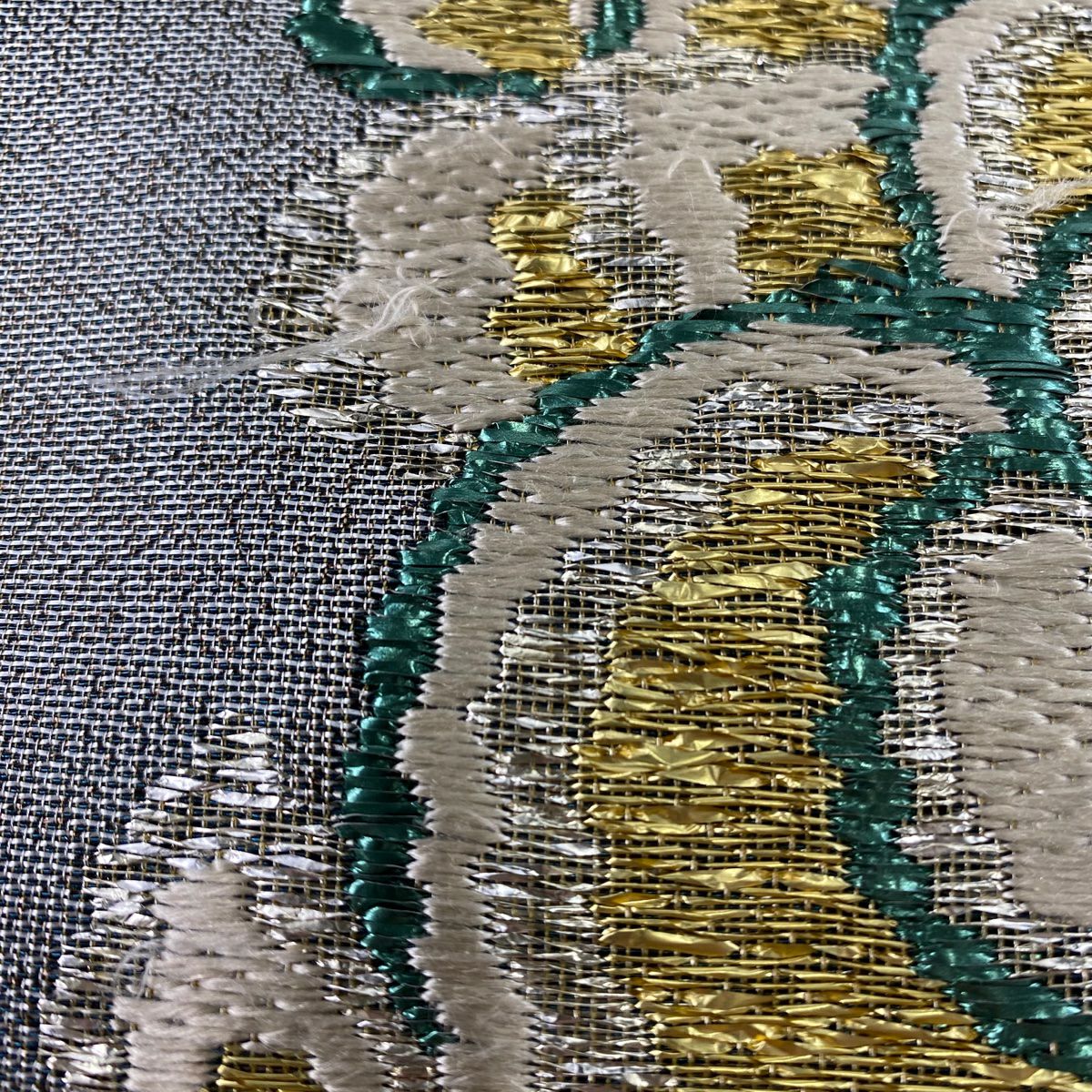 【庫存清倉】 袋帶 名品級 草花紋紋 鳥 金絲 金金箔 銀 六通 純蠶絲