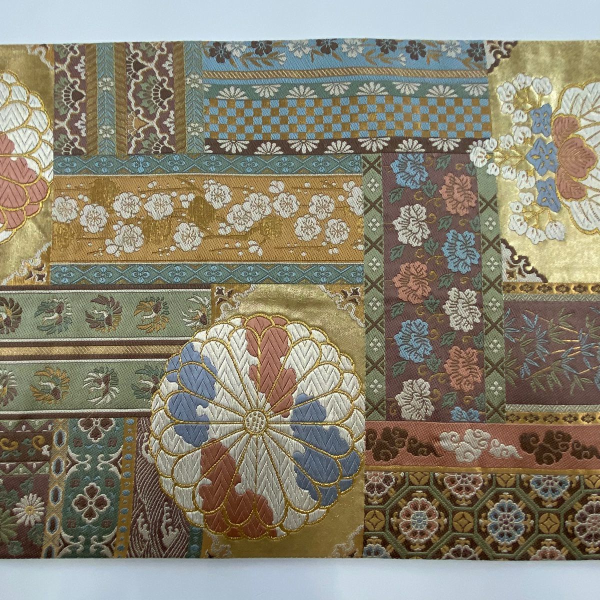 【庫存清倉】 袋帶 美品 名品級 鳳凰 草花紋紋 唐織 金金箔 米色 六通 純蠶絲
