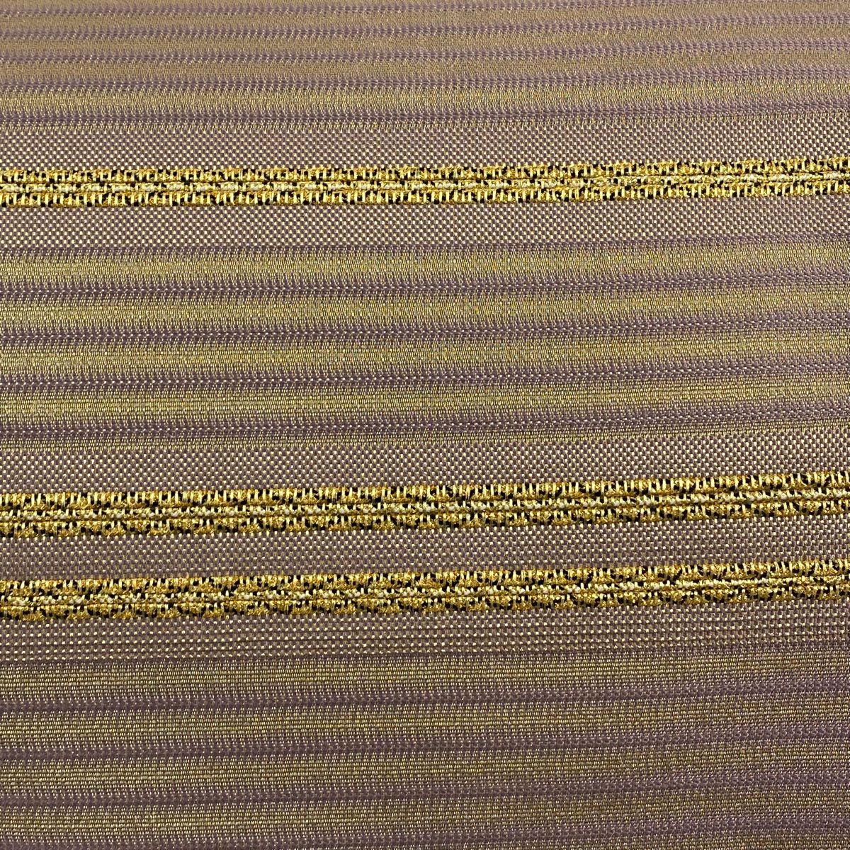 袋帶 美品 秀品級 條紋 幾何圖案 金絲 淺紫色 大鼓圖案 純蠶絲