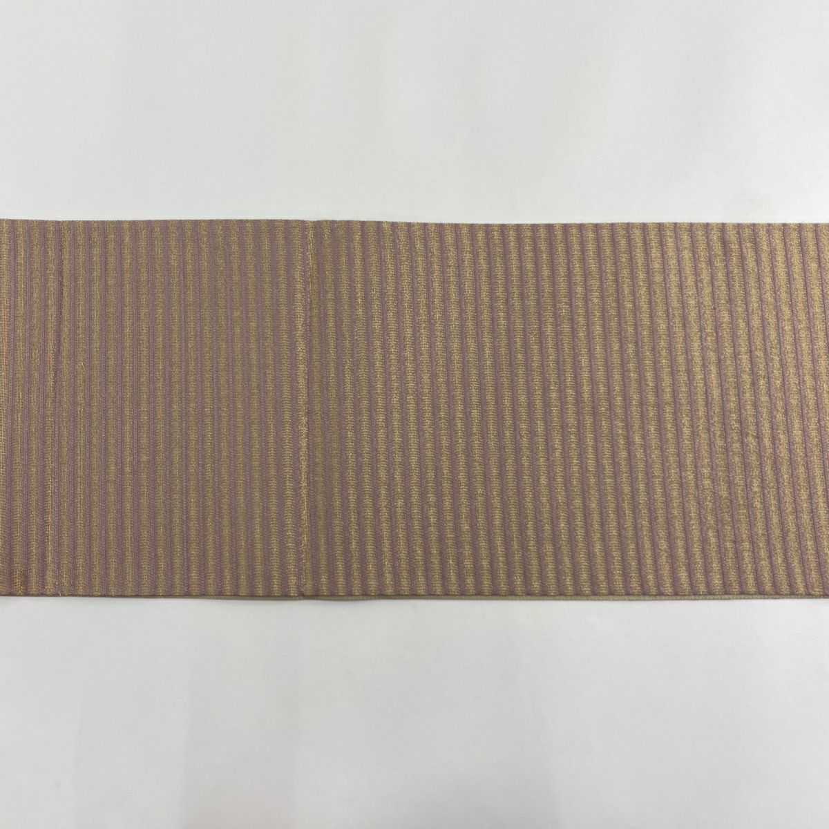 袋帶 美品 秀品級 條紋 幾何圖案 金絲 淺紫色 大鼓圖案 純蠶絲