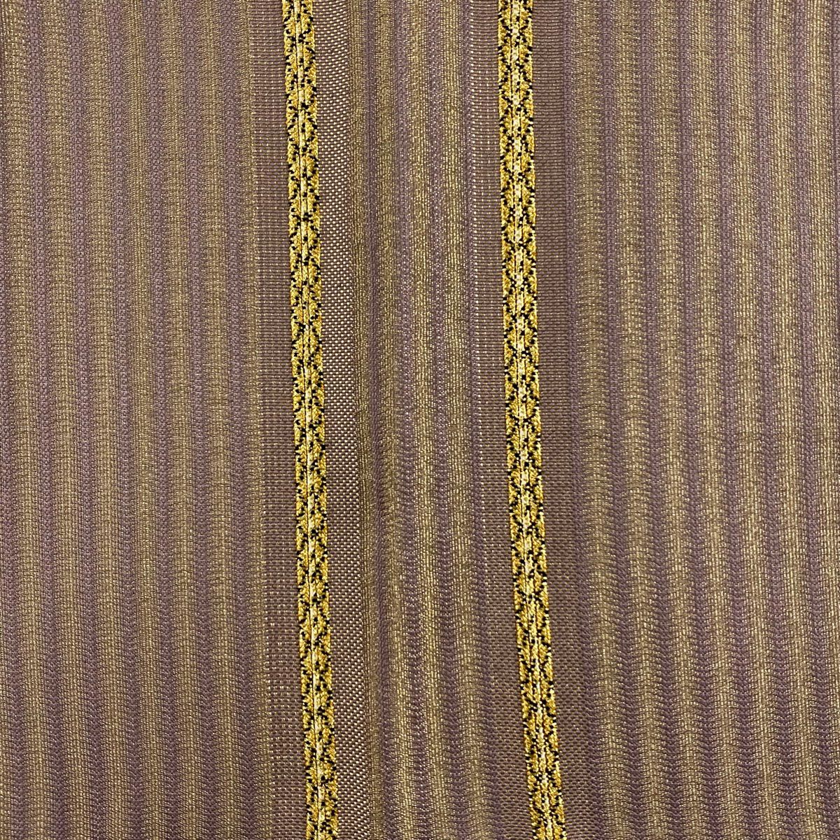袋帶 美品 秀品級 條紋 幾何圖案 金絲 淺紫色 大鼓圖案 純蠶絲