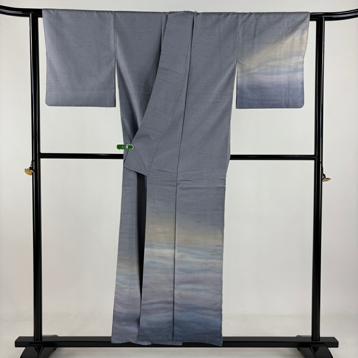 付下 身長153cm 袖長63cm S 雙層 牛首紬織織 落款 霞 漸變 青灰 純蠶絲 逸品級