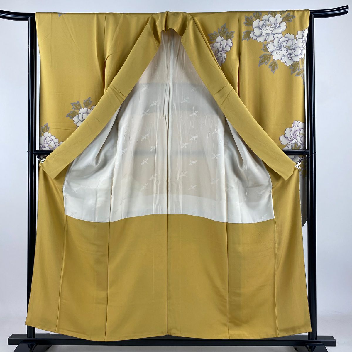 振袖禮服 身長155cm 袖長64cm M 雙層 牡丹 金通 金絲 山吹 純蠶絲 逸品級