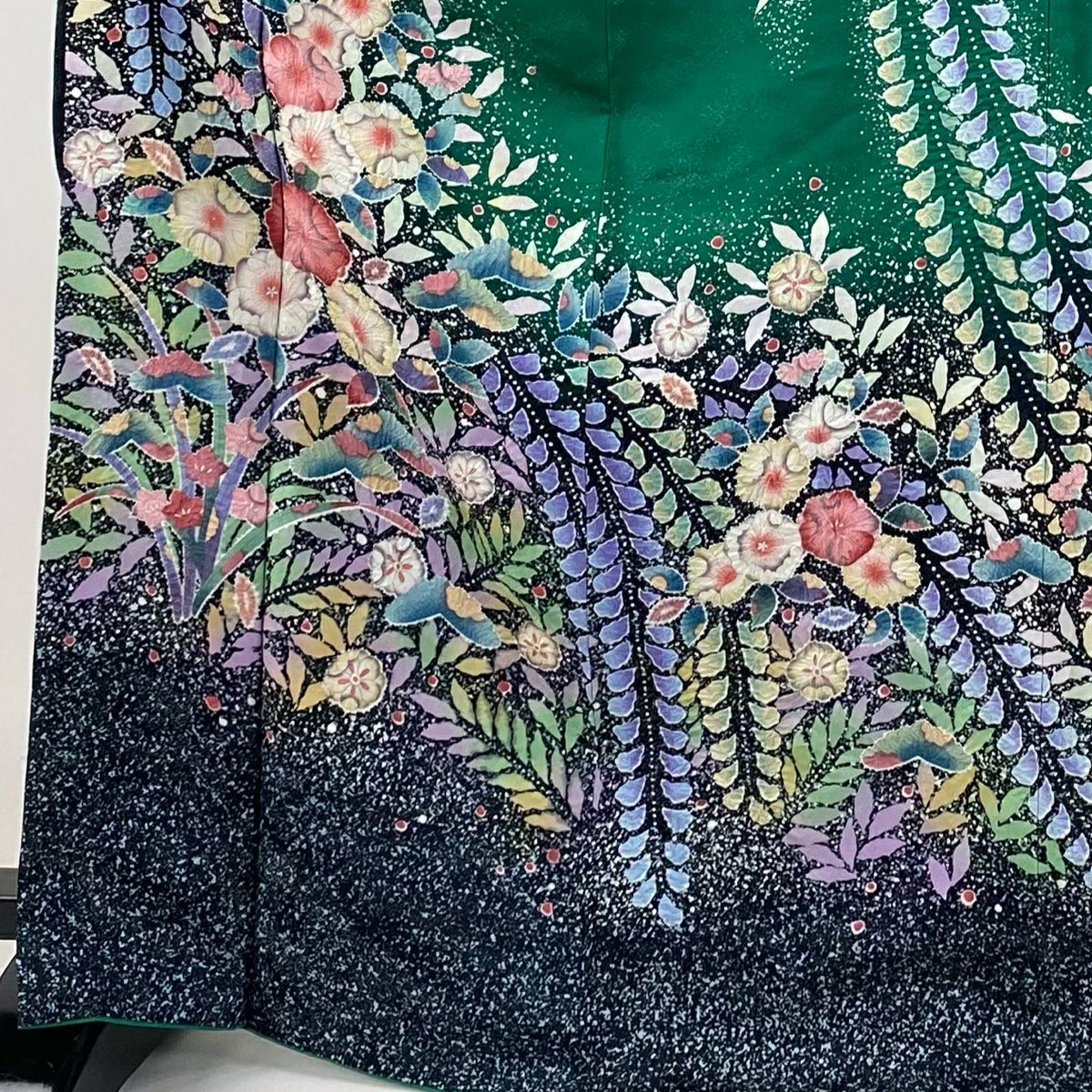 【美品】振袖禮服 身長169cm 袖長68cm L 雙層 德永正峰 落款あり 辻花染 銀通し 染分 綠 純蠶絲 逸品級