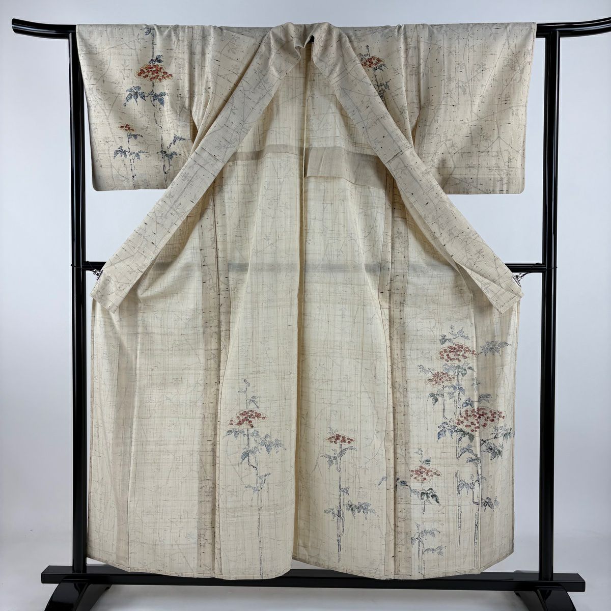 付下 身長157cm 袖長62.5cm S 單層 紬織織 枝葉 實 米色 純蠶絲 優品級