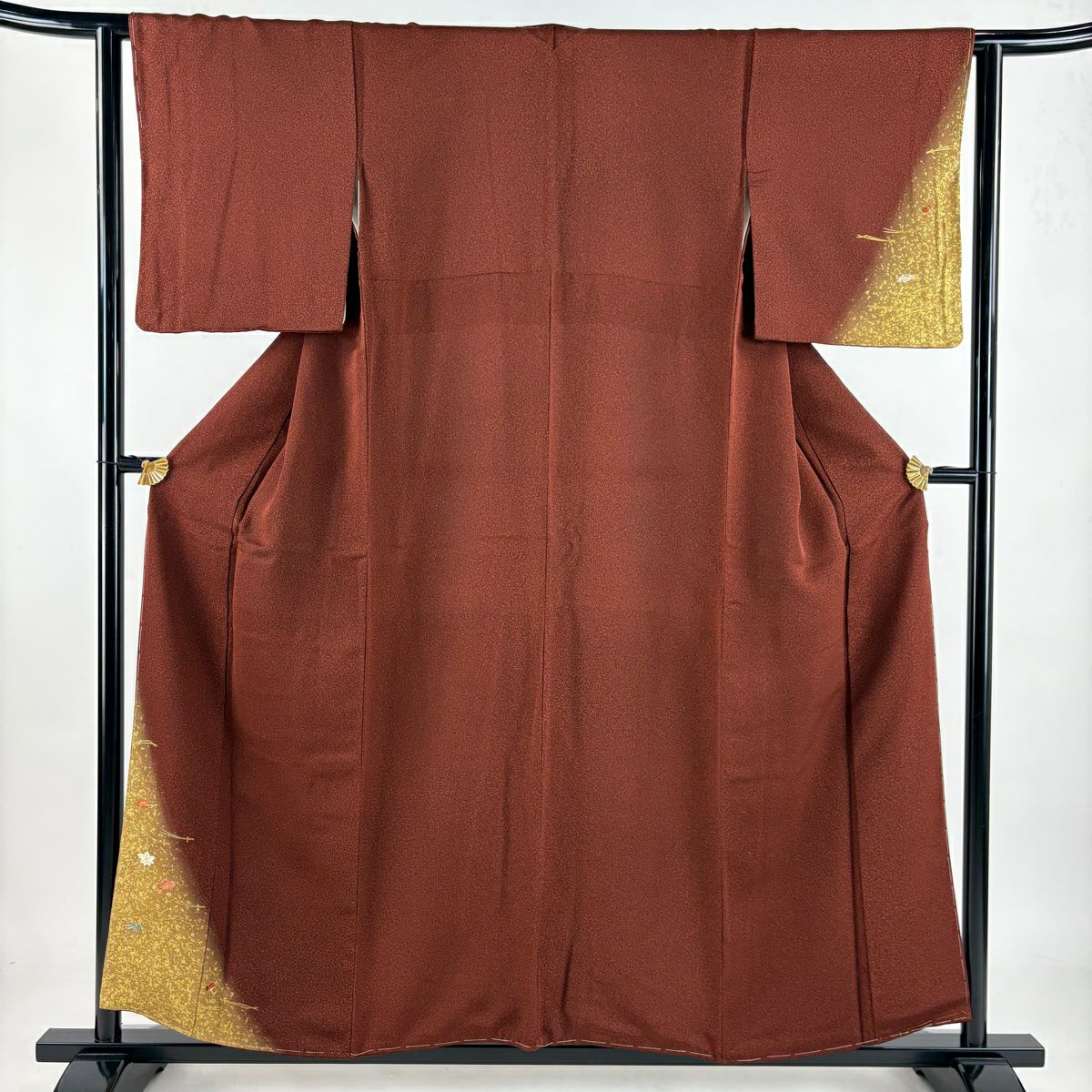 付下 身長156cm 袖長62.5cm S 雙層 松樹竹子梅花 刺繡 金線 紅茶 純蠶絲 優品級