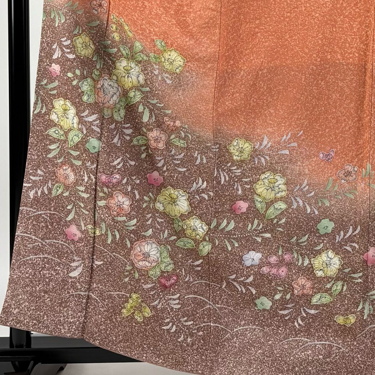 訪問服 身長161cm 袖長66.5cm M 雙層 辻花染 芝 染分 ぼかし 鮭粉色 純蠶絲 美品 名品級