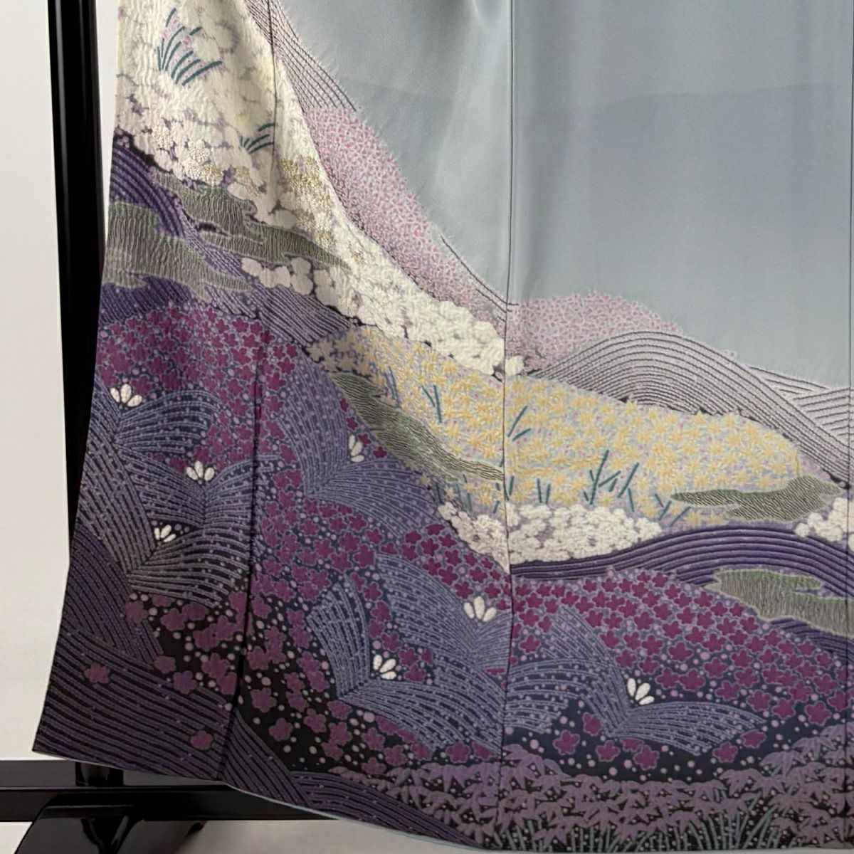 【庫存清倉】 留袖禮服禮服 身長159.5cm 袖長64.5cm M 雙層 滝泰 落款有 松樹竹子梅花 霞 絞染 刺繡 青灰 純蠶絲 名品級 一つ紋