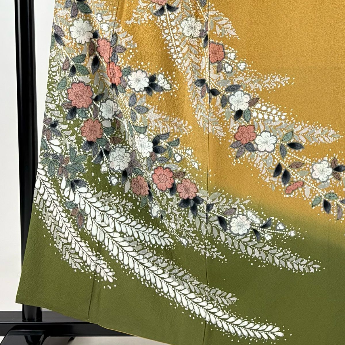 【庫存清倉】訪問服 身長159.5cm 袖長65.5cm M 雙層 辻花染圖案 漸層山吹茶 純蠶絲 名品級
