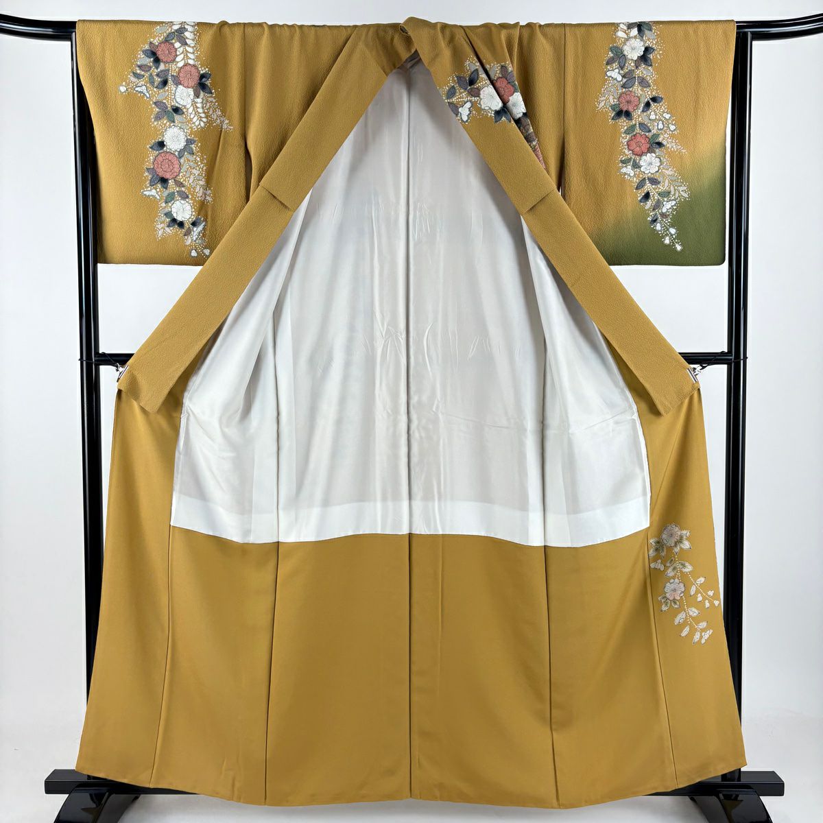 【庫存清倉】訪問服 身長159.5cm 袖長65.5cm M 雙層 辻花染圖案 漸層山吹茶 純蠶絲 名品級