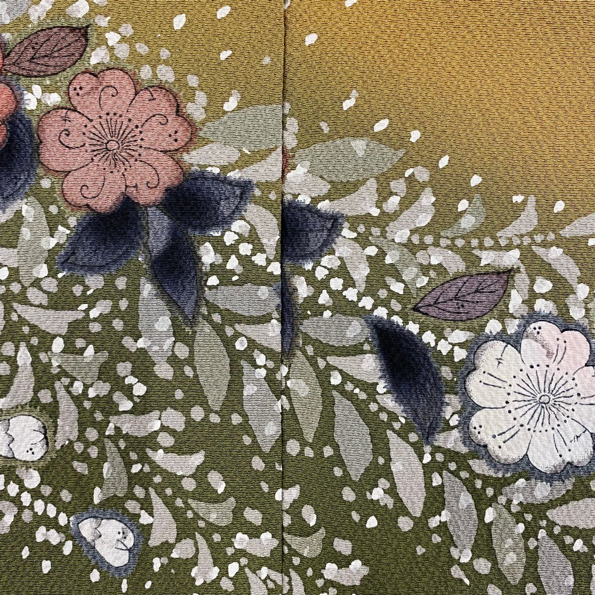 【庫存清倉】訪問服 身長159.5cm 袖長65.5cm M 雙層 辻花染圖案 漸層山吹茶 純蠶絲 名品級