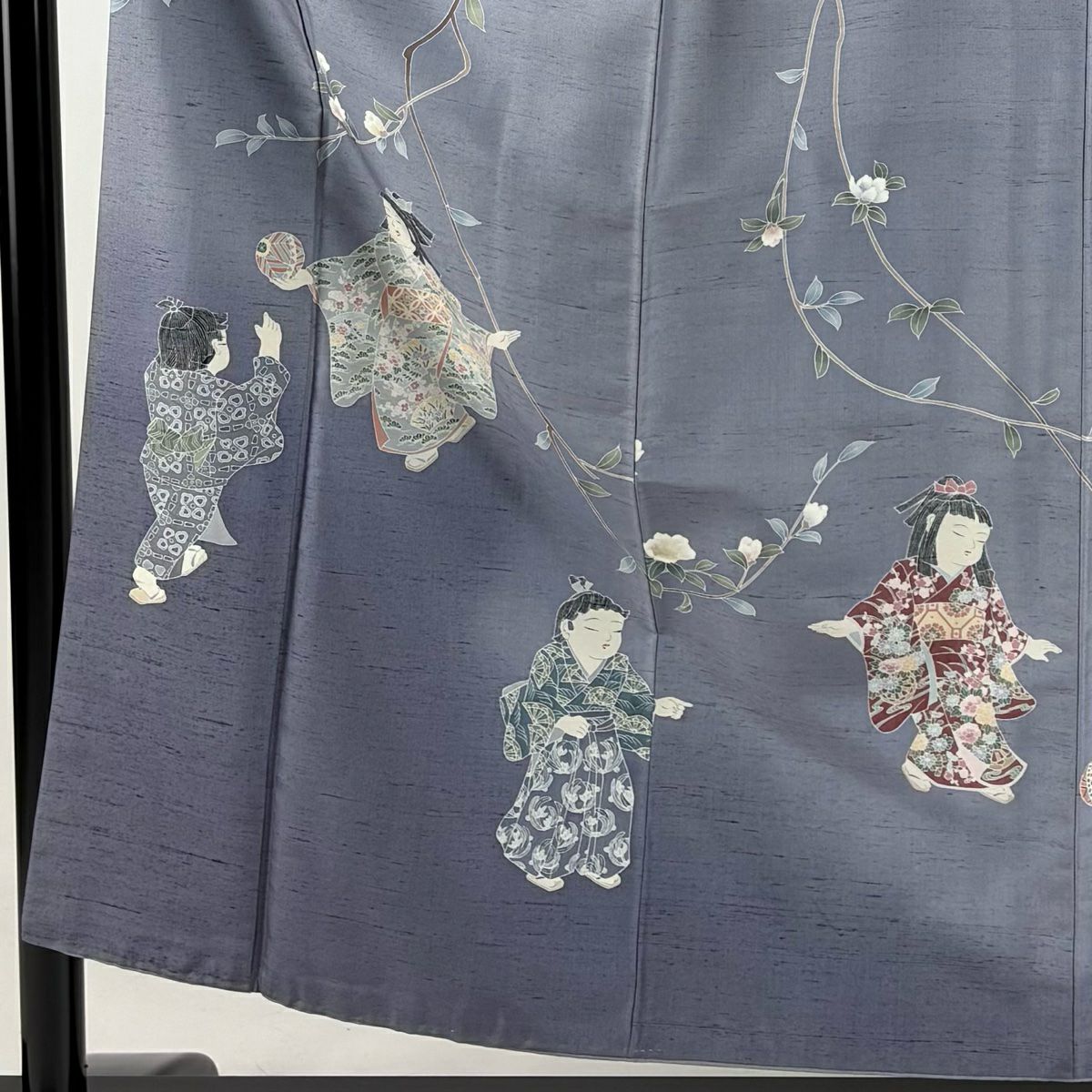 【庫存清倉】訪問服 身長153cm 袖長61.5cm S 雙層 紬織織 亞麻 落款有 童枝花 漸變 灰紫 純蠶絲 名品級