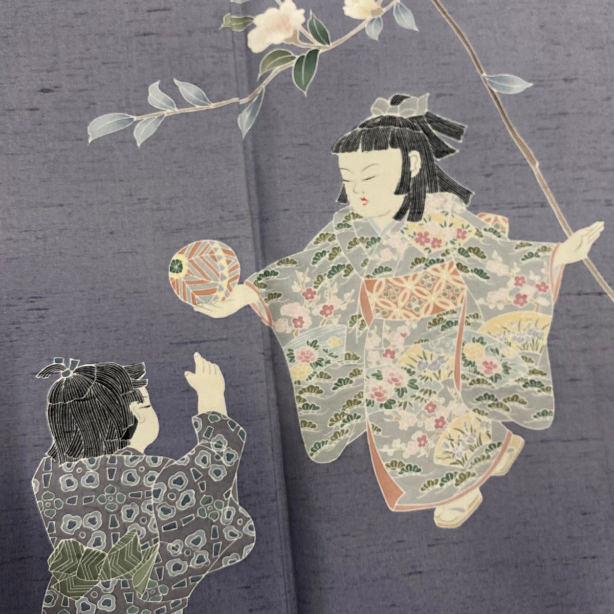 【庫存清倉】訪問服 身長153cm 袖長61.5cm S 雙層 紬織織 亞麻 落款有 童枝花 漸變 灰紫 純蠶絲 名品級
