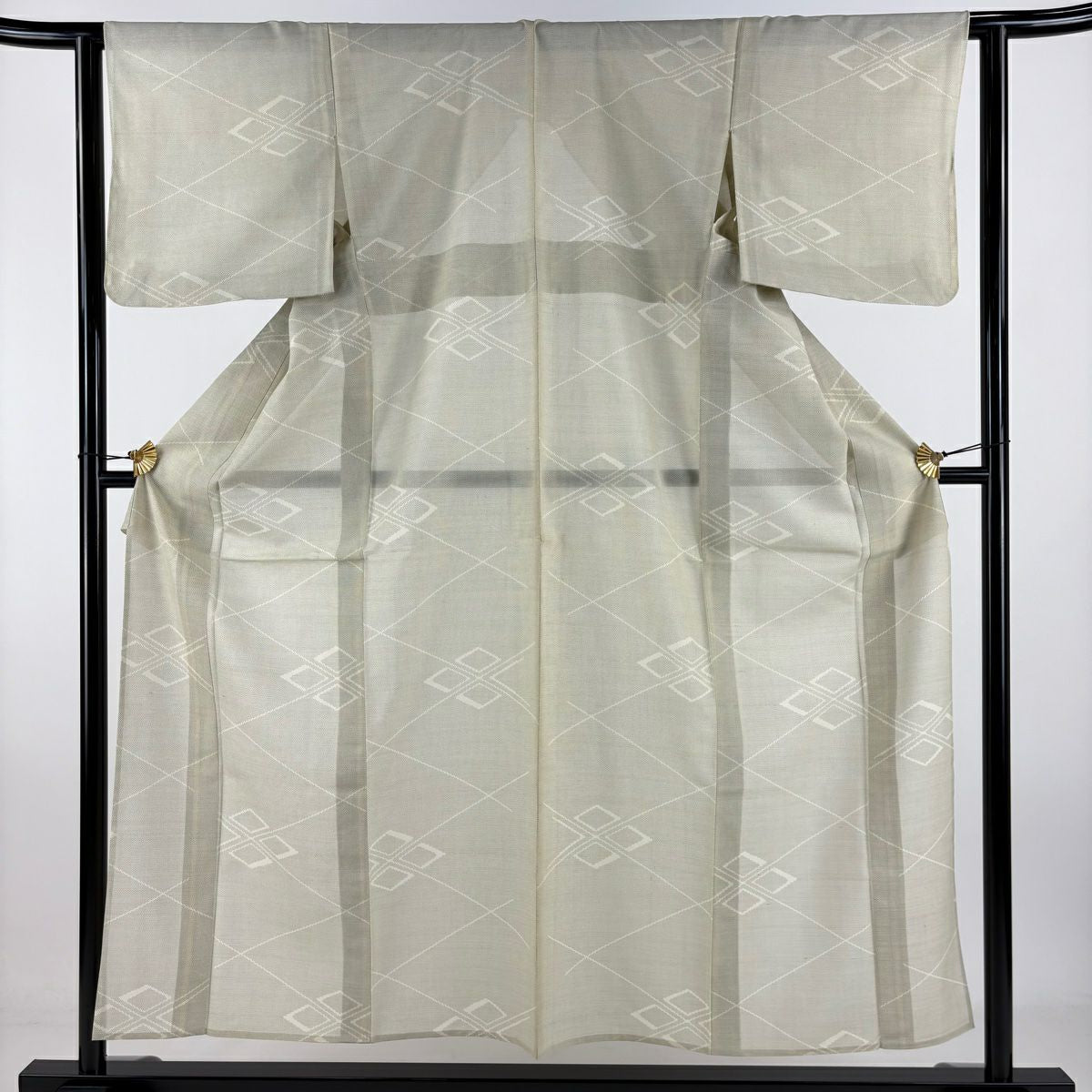 紬織 身長155.5cm 袖長62cm S 薄物 菱形 奶油色 純蠶絲 優品級