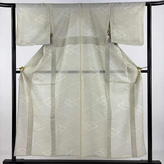 紬織 身長155.5cm 袖長62cm S 薄物 菱形 奶油色 純蠶絲 優品級