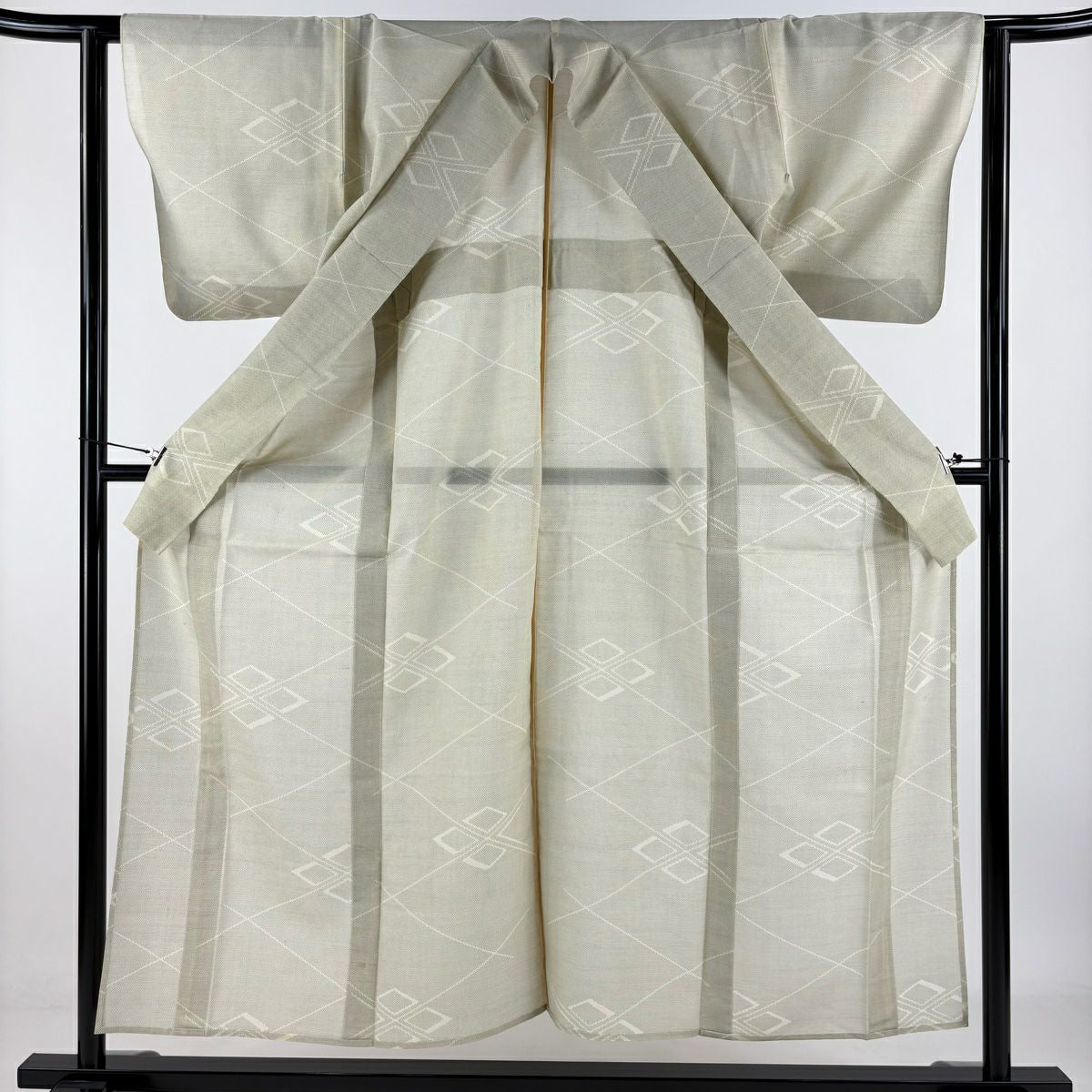 紬織 身長155.5cm 袖長62cm S 薄物 菱形 奶油色 純蠶絲 優品級