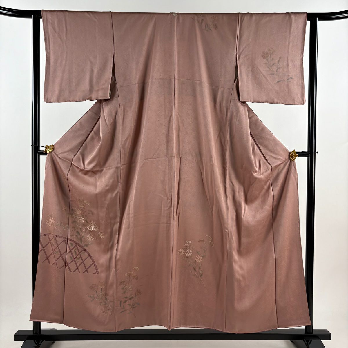 付下 身長155cm 袖長62.5cm S 雙層 秋草 間垣 刺繡 薄小豆 純蠶絲 優品級 一つ紋