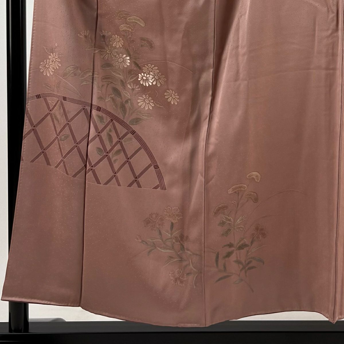 付下 身長155cm 袖長62.5cm S 雙層 秋草 間垣 刺繡 薄小豆 純蠶絲 優品級 一つ紋