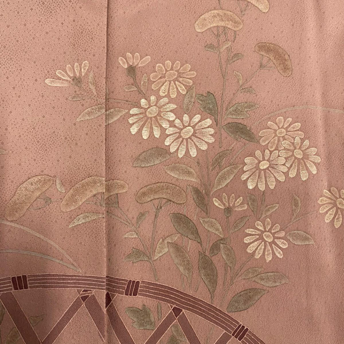 付下 身長155cm 袖長62.5cm S 雙層 秋草 間垣 刺繡 薄小豆 純蠶絲 優品級 一つ紋