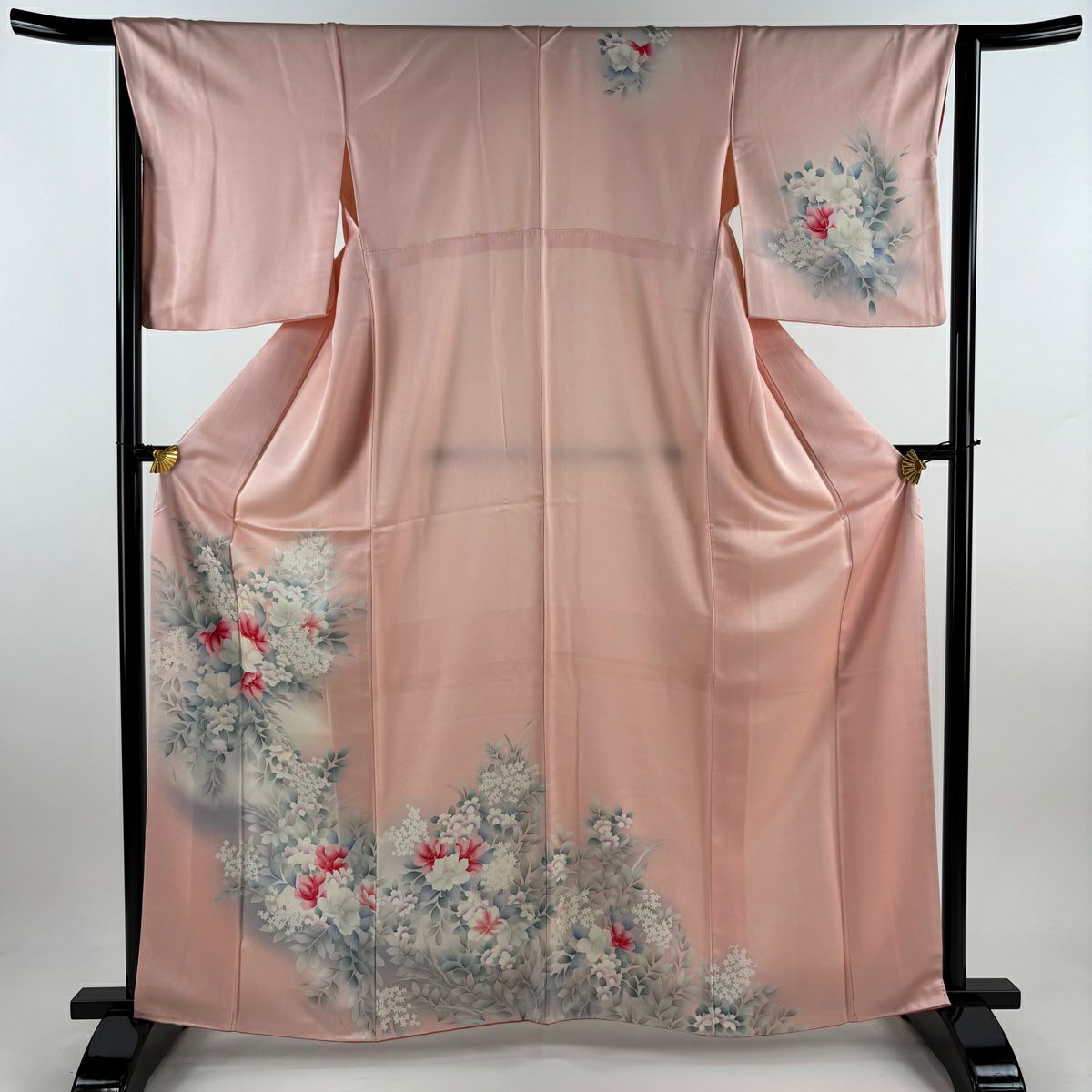 訪問服 身長163cm 袖長65.5cm M 雙層 草花紋紋 漸層 粉紅 純蠶絲 優品級