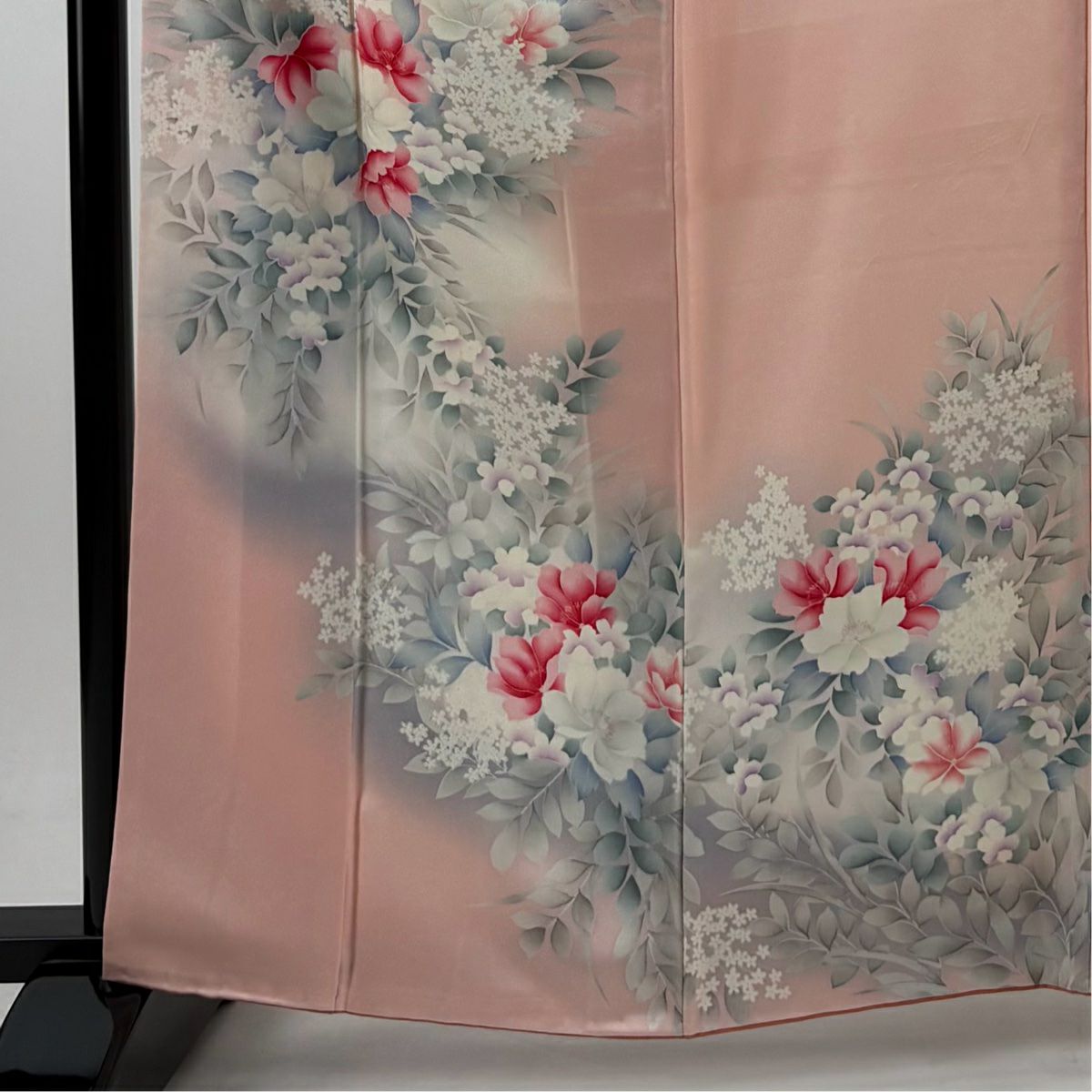 訪問服 身長163cm 袖長65.5cm M 雙層 草花紋紋 漸層 粉紅 純蠶絲 優品級