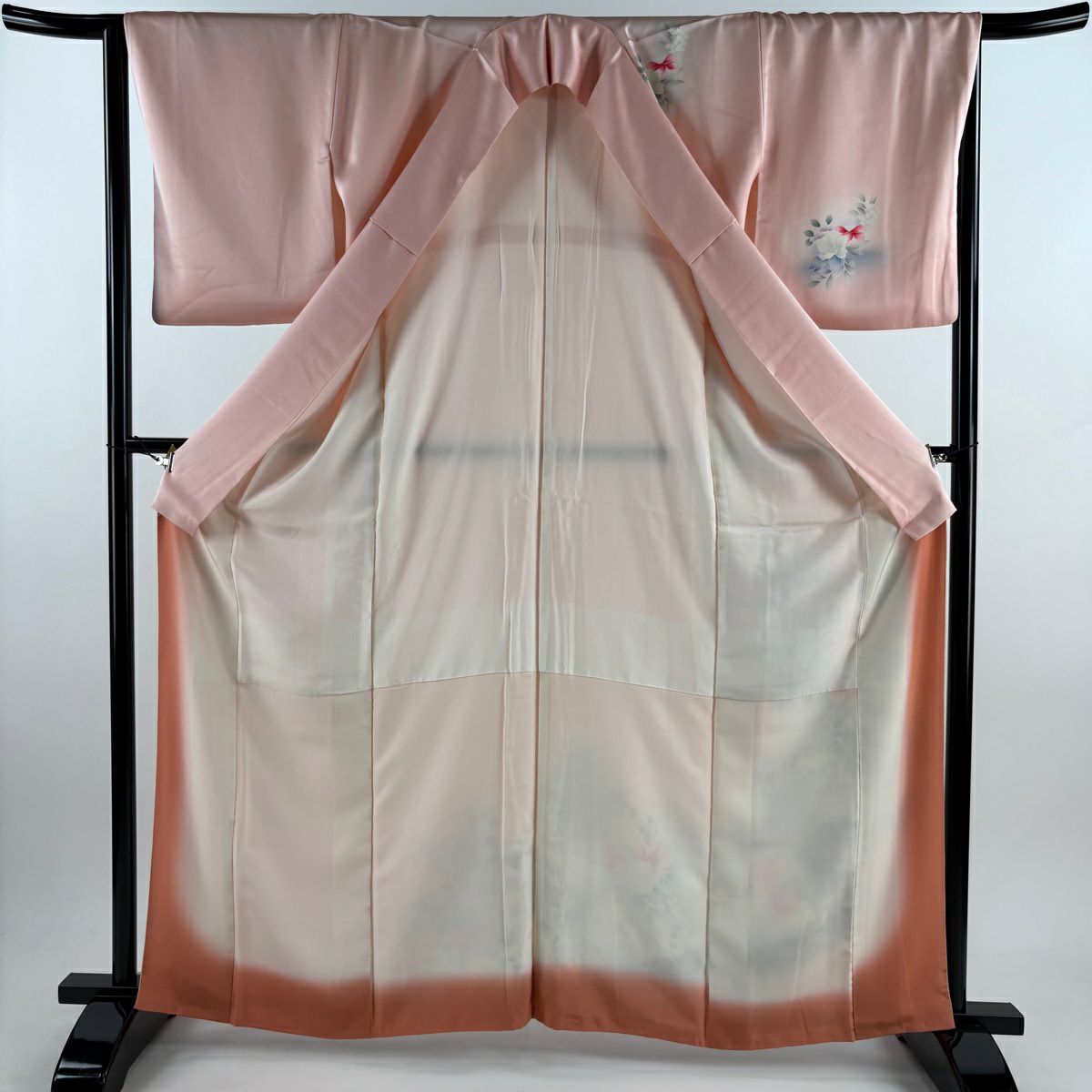 訪問服 身長163cm 袖長65.5cm M 雙層 草花紋紋 漸層 粉紅 純蠶絲 優品級