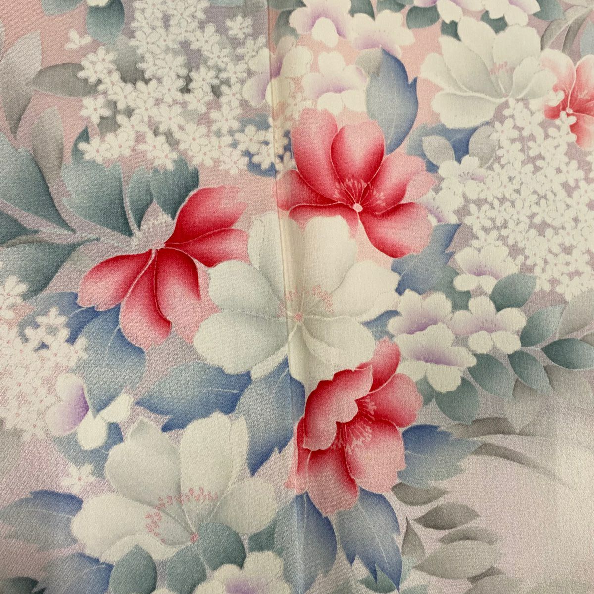 訪問服 身長163cm 袖長65.5cm M 雙層 草花紋紋 漸層 粉紅 純蠶絲 優品級