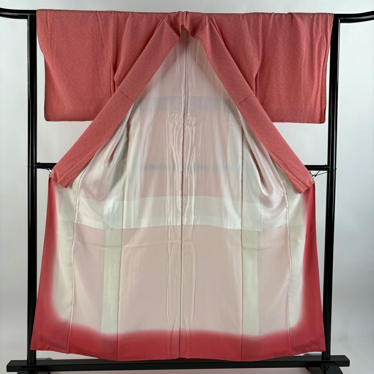 江戶小紋 身長155cm 袖長63cm S 雙層 花 粉紅 純蠶絲 優品級