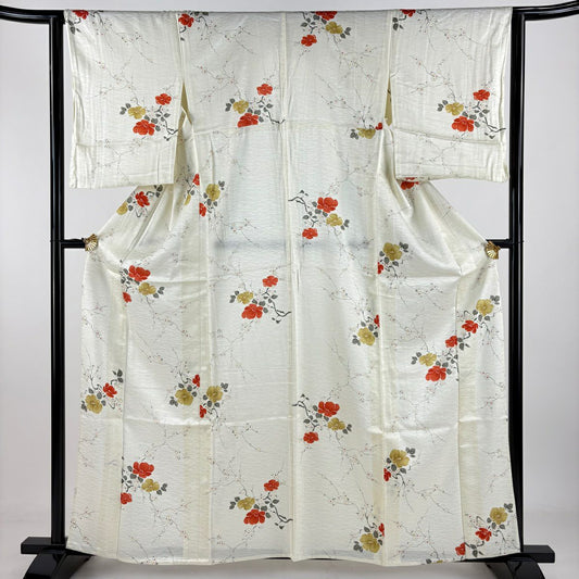 小紋 身長161.5cm 袖長63cm S 單層 枝花 奶油色 純蠶絲 優品級