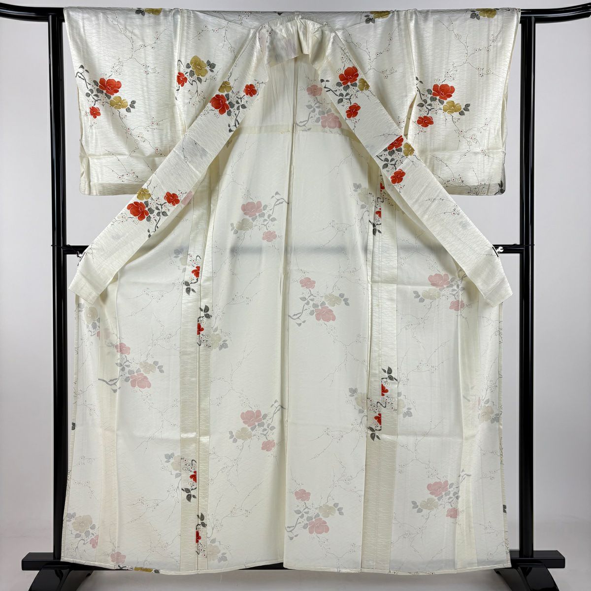 小紋 身長161.5cm 袖長63cm S 單層 枝花 奶油色 純蠶絲 優品級