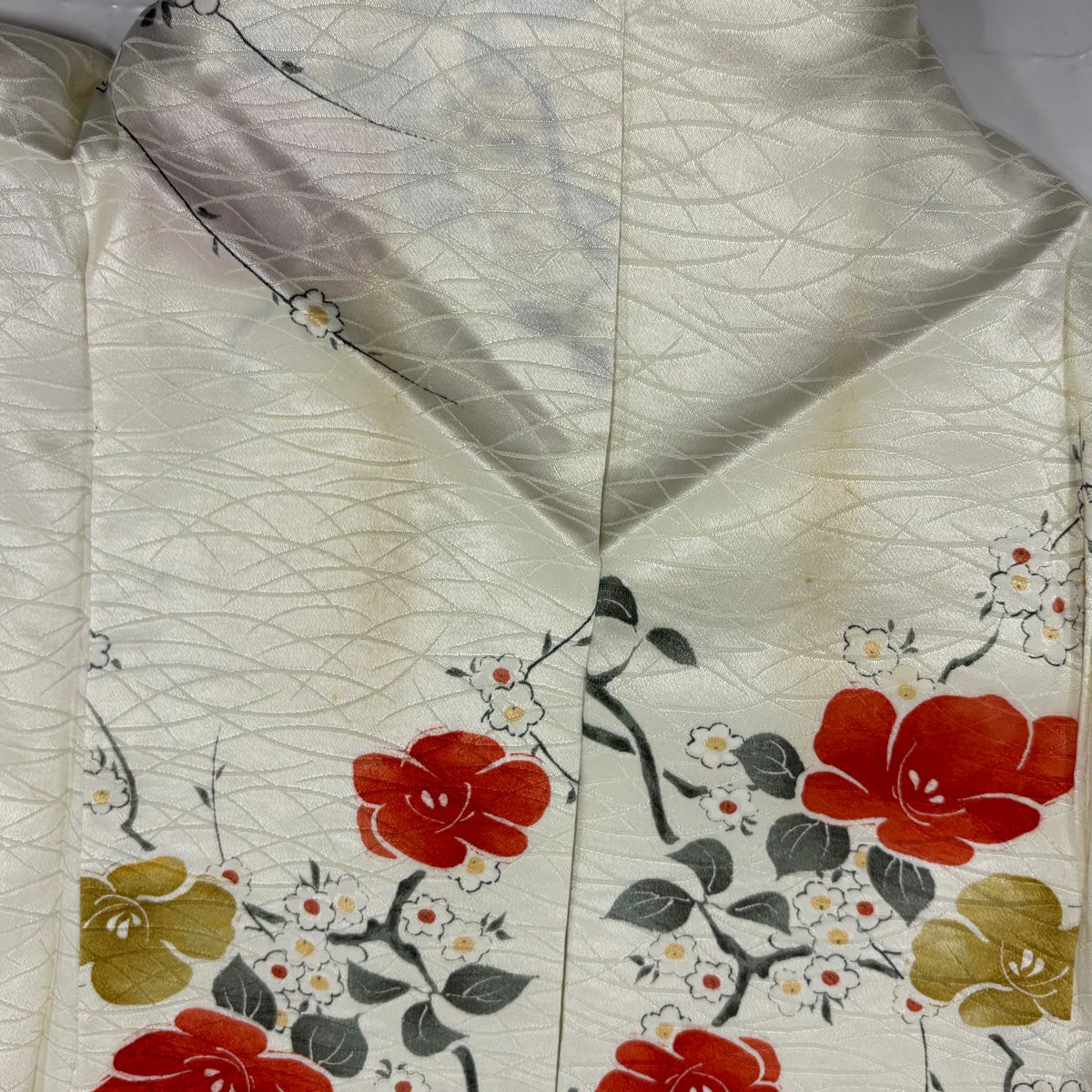 小紋 身長161.5cm 袖長63cm S 單層 枝花 奶油色 純蠶絲 優品級