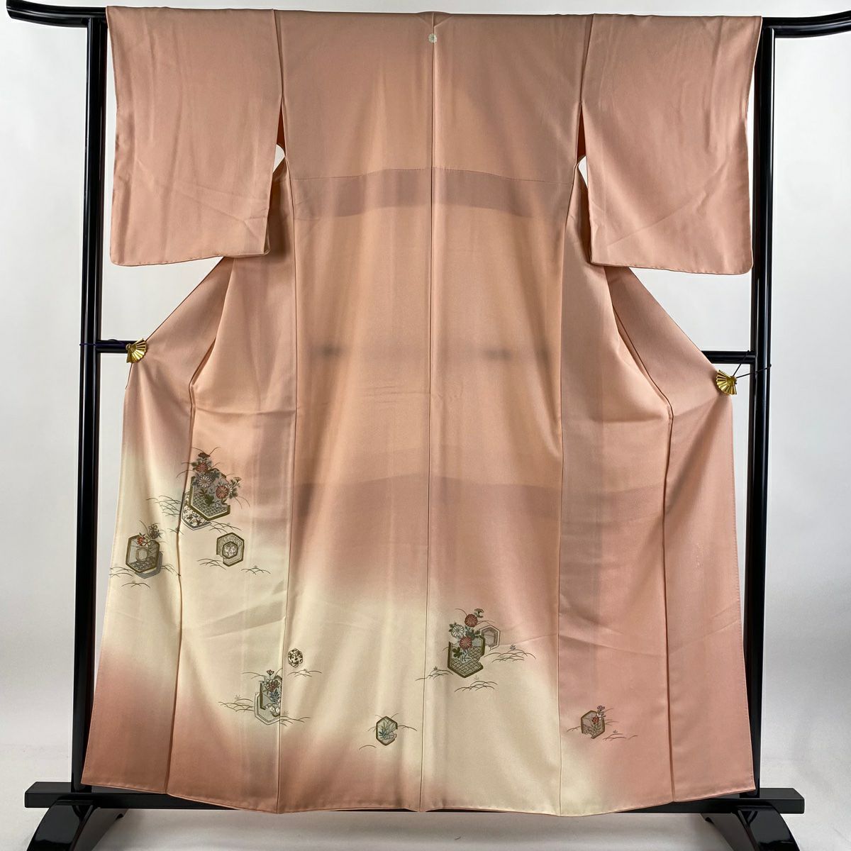 付下 身長160cm 袖長62cm S 雙層 龜甲 草花紋紋 金彩裝飾 蘇州刺繡 粉紅 純蠶絲 秀品級 一個紋