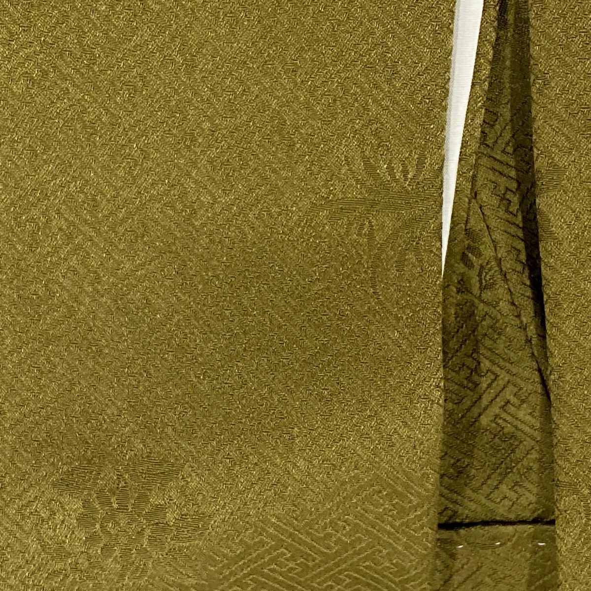 付下 身長163.5cm 袖長66cm M 雙層 扇子面 草花紋紋 刺繡 金線 茶綠 純蠶絲 秀品級