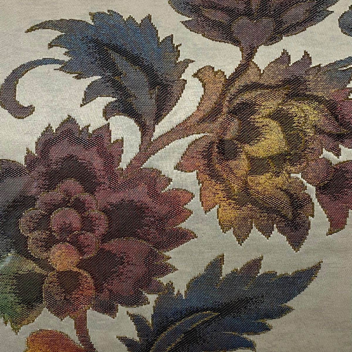 名古屋帶 優品級 更紗 草花紋紋 金金箔 金絲 灰茶 純蠶絲